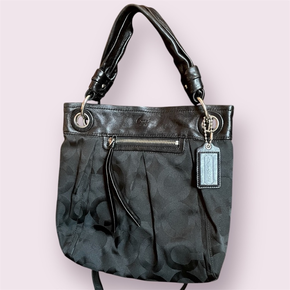 Coach: Signature Parker Shoulder Bag Black Canvas and Leather Crossbody Purse